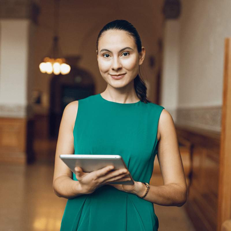 digital dossier employee holding tablet