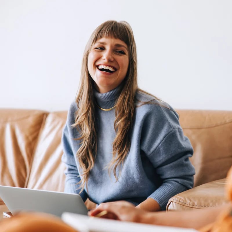 interactive payslip female employee laughing