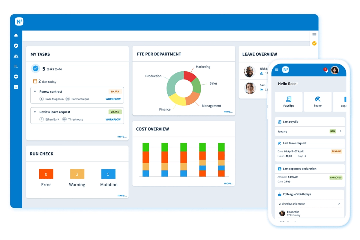 Nmbrs software dashboard for HR en payroll